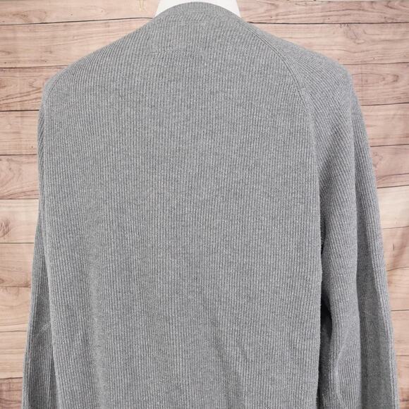 Jos A Bank 1905 Sweater Mens 2XL Gray Cotton Ribbed Crewneck Raglan Elbow Patch - Picture 5 of 8